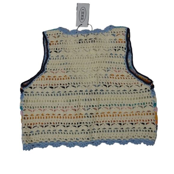 NEW Cider festival crochet knit cropped button up sweater vest S/M - Picture 3 of 7